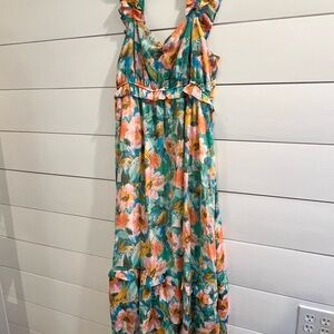 Dry Goods Floral Maxi Dress - Green, Pink, Orange